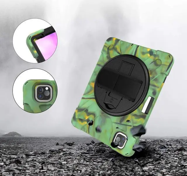 Alt view image 4 of 7 - iPad Pro 11 Case 2018/2020, Shockproof Heavy Duty Case Cover Stand Hand Strap for Apple iPad Pro 11-inch 1st 2nd Gen [Shield Camouflage]