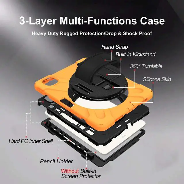 Alt view image 2 of 7 - iPad Pro 11 Case 2018/2020, Shockproof Heavy Duty Case Cover Stand Hand Strap for Apple iPad Pro 11-inch 1st 2nd Gen [Shield Orange]