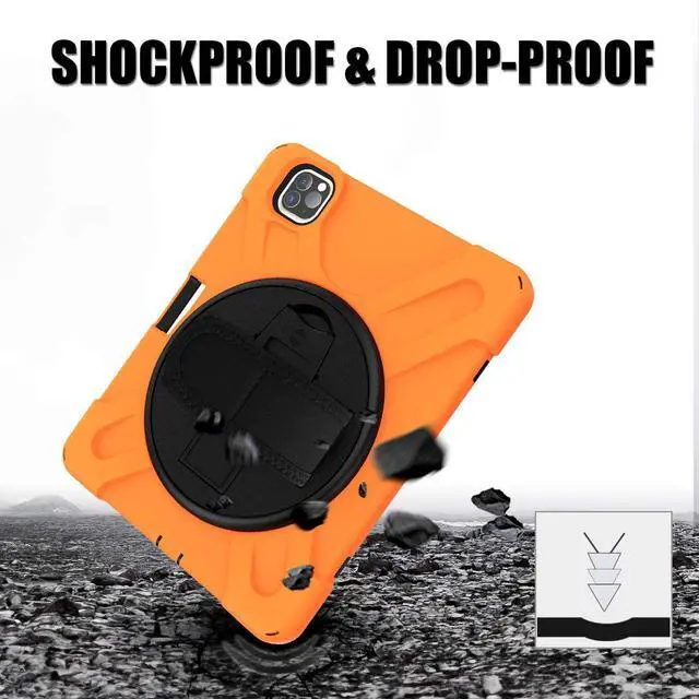 Alt view image 3 of 7 - iPad Pro 11 Case 2018/2020, Shockproof Heavy Duty Case Cover Stand Hand Strap for Apple iPad Pro 11-inch 1st 2nd Gen [Shield Orange]