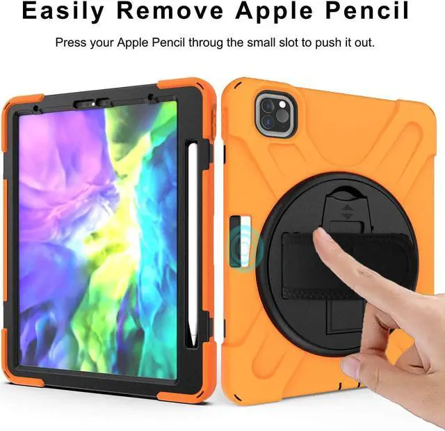 Alt view image 7 of 7 - iPad Pro 11 Case 2018/2020, Shockproof Heavy Duty Case Cover Stand Hand Strap for Apple iPad Pro 11-inch 1st 2nd Gen [Shield Orange]