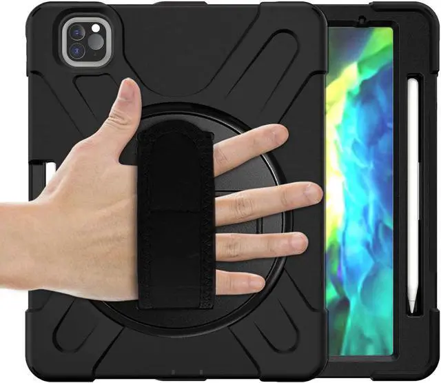Alt view image 2 of 7 - iPad Pro 11 Case 2018/2020, Shockproof Heavy Duty Case Cover Stand Hand Strap for Apple iPad Pro 11-inch 1st 2nd Gen [Shield Black]