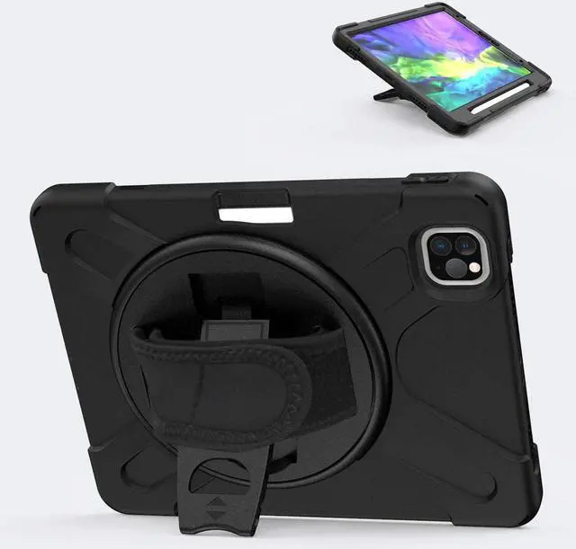 Alt view image 3 of 7 - iPad Pro 11 Case 2018/2020, Shockproof Heavy Duty Case Cover Stand Hand Strap for Apple iPad Pro 11-inch 1st 2nd Gen [Shield Black]