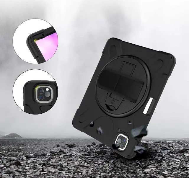 Alt view image 4 of 7 - iPad Pro 11 Case 2018/2020, Shockproof Heavy Duty Case Cover Stand Hand Strap for Apple iPad Pro 11-inch 1st 2nd Gen [Shield Black]