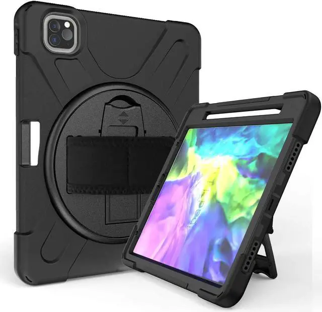 Alt view image 6 of 7 - iPad Pro 11 Case 2018/2020, Shockproof Heavy Duty Case Cover Stand Hand Strap for Apple iPad Pro 11-inch 1st 2nd Gen [Shield Black]