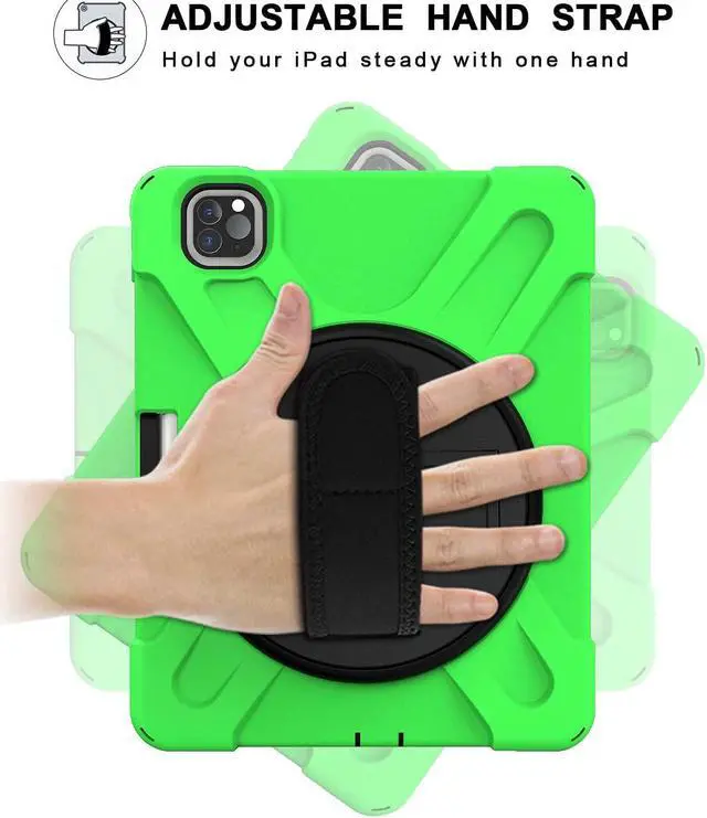 Alt view image 2 of 7 - iPad Pro 11 Case 2018/2020, Shockproof Heavy Duty Case Cover Stand Hand Strap for Apple iPad Pro 11-inch 1st 2nd Gen [Shield Green]