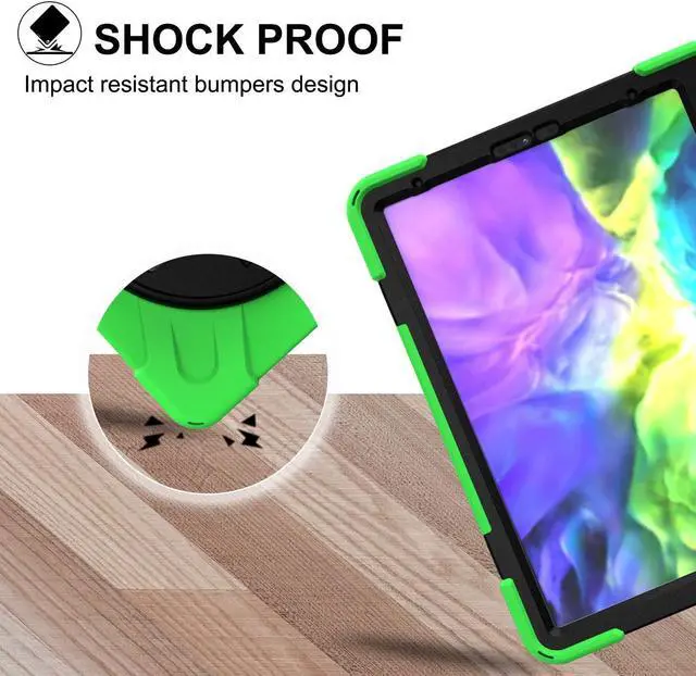 Alt view image 4 of 7 - iPad Pro 11 Case 2018/2020, Shockproof Heavy Duty Case Cover Stand Hand Strap for Apple iPad Pro 11-inch 1st 2nd Gen [Shield Green]