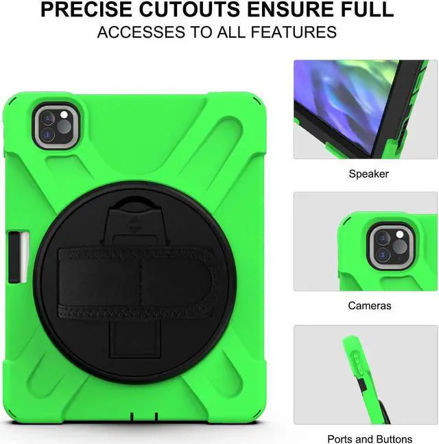 Alt view image 3 of 7 - iPad Pro 11 Case 2018/2020, Shockproof Heavy Duty Case Cover Stand Hand Strap for Apple iPad Pro 11-inch 1st 2nd Gen [Shield Green]