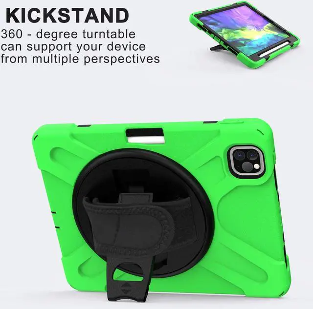 Alt view image 5 of 7 - iPad Pro 11 Case 2018/2020, Shockproof Heavy Duty Case Cover Stand Hand Strap for Apple iPad Pro 11-inch 1st 2nd Gen [Shield Green]