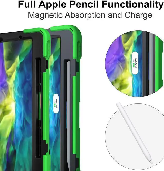 Alt view image 6 of 7 - iPad Pro 11 Case 2018/2020, Shockproof Heavy Duty Case Cover Stand Hand Strap for Apple iPad Pro 11-inch 1st 2nd Gen [Shield Green]
