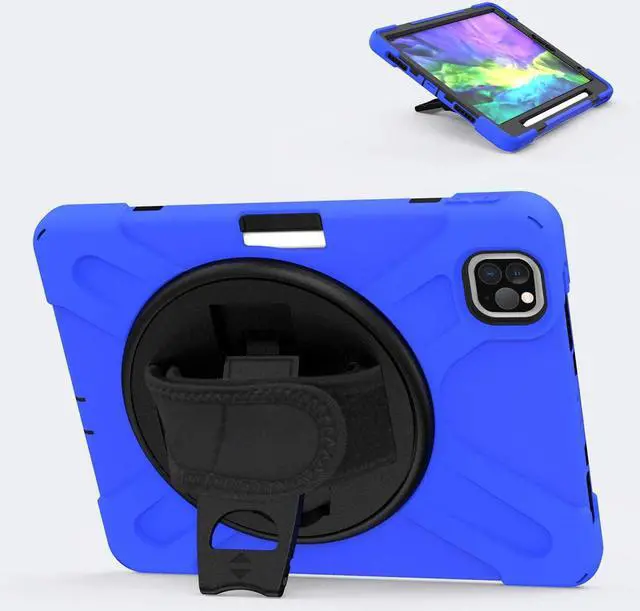 Alt view image 3 of 7 - iPad Pro 11 Case 2018/2020, Shockproof Heavy Duty Case Cover Stand Hand Strap for Apple iPad Pro 11-inch 1st 2nd Gen [Shield Blue]