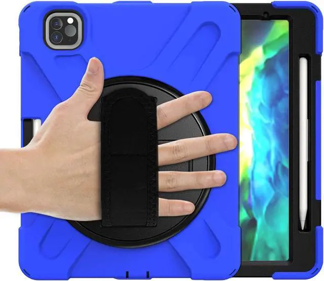 Alt view image 2 of 7 - iPad Pro 11 Case 2018/2020, Shockproof Heavy Duty Case Cover Stand Hand Strap for Apple iPad Pro 11-inch 1st 2nd Gen [Shield Blue]