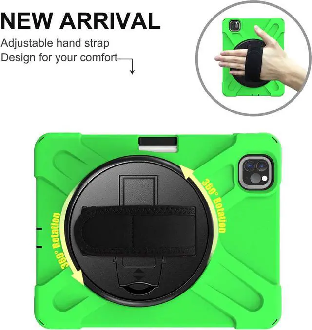 Alt view image 7 of 7 - iPad Pro 11 Case 2018/2020, Shockproof Heavy Duty Case Cover Stand Hand Strap for Apple iPad Pro 11-inch 1st 2nd Gen [Shield Green]