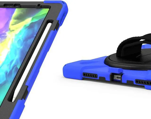 Alt view image 5 of 7 - iPad Pro 11 Case 2018/2020, Shockproof Heavy Duty Case Cover Stand Hand Strap for Apple iPad Pro 11-inch 1st 2nd Gen [Shield Blue]