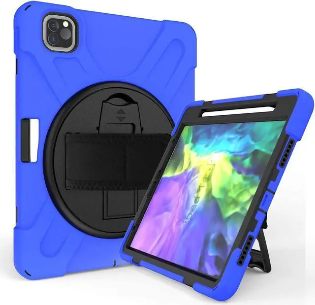 Alt view image 6 of 7 - iPad Pro 11 Case 2018/2020, Shockproof Heavy Duty Case Cover Stand Hand Strap for Apple iPad Pro 11-inch 1st 2nd Gen [Shield Blue]
