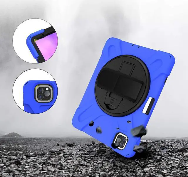 Alt view image 4 of 7 - iPad Pro 11 Case 2018/2020, Shockproof Heavy Duty Case Cover Stand Hand Strap for Apple iPad Pro 11-inch 1st 2nd Gen [Shield Blue]
