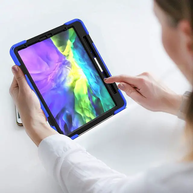 Alt view image 7 of 7 - iPad Pro 11 Case 2018/2020, Shockproof Heavy Duty Case Cover Stand Hand Strap for Apple iPad Pro 11-inch 1st 2nd Gen [Shield Blue]