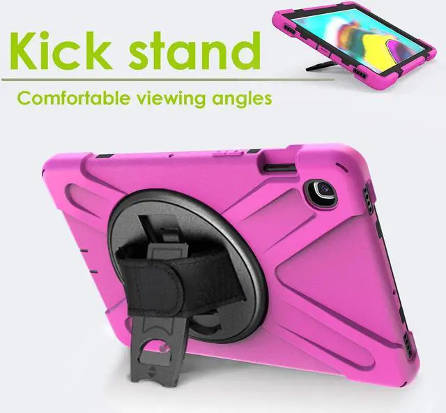 Alt view image 4 of 7 - Galaxy Tab A 10.1 Case 2019, T510 T515, Shockproof Heavy Duty Durable Kickstand Shoulder Strap Sling for Samsung Galaxy Tab A 10.1 SM-T510 SM-T515 (Shield Hot Pink)