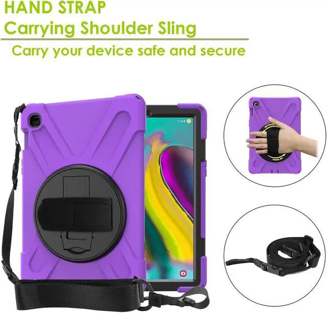Alt view image 5 of 7 - Galaxy Tab A 10.1 Case 2019, T510 T515, Shockproof Heavy Duty Durable Kickstand Shoulder Strap Sling for Samsung Galaxy Tab A 10.1 SM-T510 SM-T515 (Shield Purple)