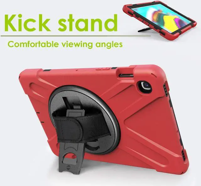 Alt view image 4 of 7 - Galaxy Tab A 10.1 Case 2019, T510 T515, Shockproof Heavy Duty Durable Kickstand Shoulder Strap Sling for Samsung Galaxy Tab A 10.1 SM-T510 SM-T515 (Shield Red)