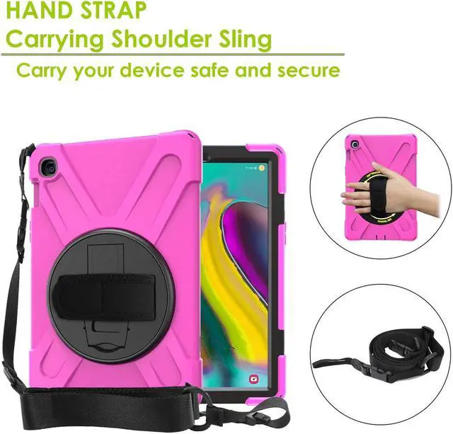 Alt view image 6 of 7 - Galaxy Tab A 2019 Case 10.1, Heavy Duty Case Tempered Glass Screen Protector Cover Kickstand Handle Carrying Sling Strap for Samsung Galaxy Tab A 10.1 T510 T515 (Red)