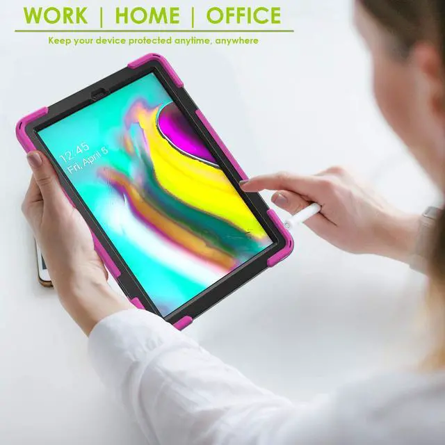 Alt view image 7 of 7 - Galaxy Tab A 2019 Case 10.1, Heavy Duty Case Tempered Glass Screen Protector Cover Kickstand Handle Carrying Sling Strap for Samsung Galaxy Tab A 10.1 T510 T515 (Red)