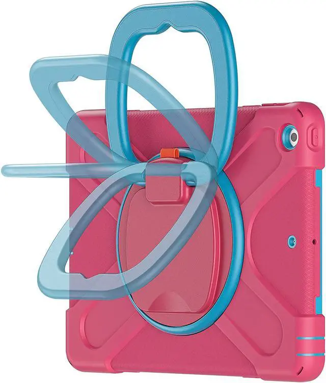 Alt view image 3 of 7 - iPad 10.2 7th 8th Gen Case, Heavy Duty Protection Cover with Handle Stand Carrying Shoulder Strap Sling for Apple iPad 10.2" (Pink / Light Blue)