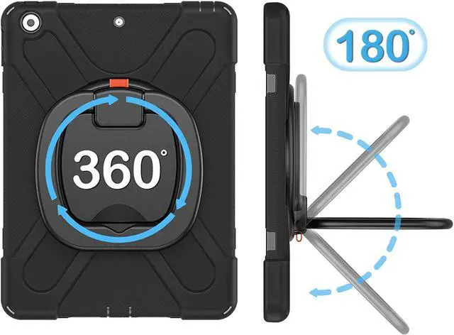 Alt view image 4 of 7 - iPad 10.2 7th 8th Gen Case, Heavy Duty Protection Cover with Handle Stand Carrying Shoulder Strap Sling for Apple iPad 10.2" (Black / Black)