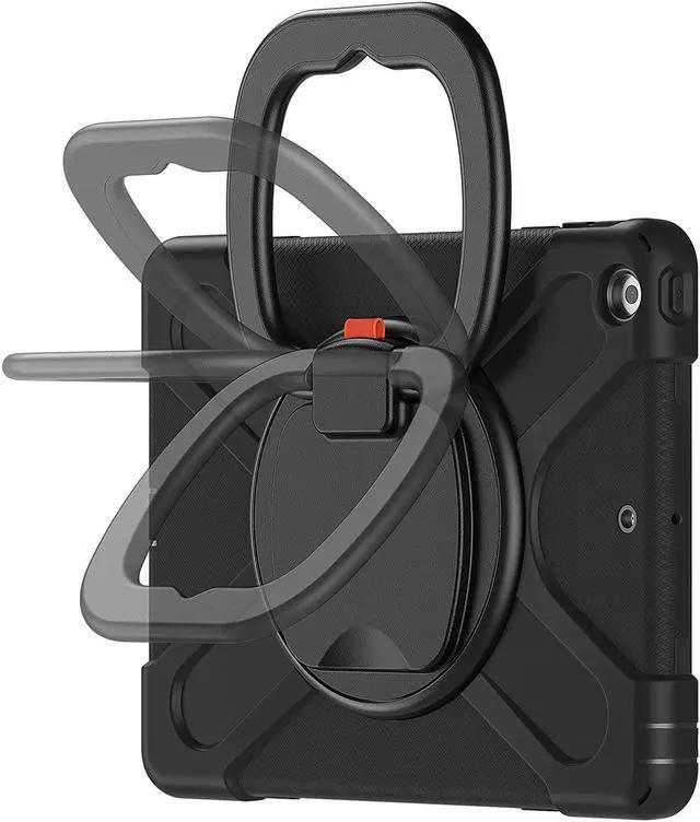 Alt view image 3 of 7 - iPad 10.2 7th 8th Gen Case, Heavy Duty Protection Cover with Handle Stand Carrying Shoulder Strap Sling for Apple iPad 10.2" (Black / Black)