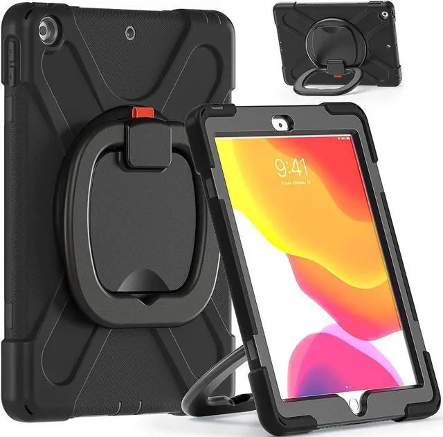 Alt view image 2 of 7 - iPad 10.2 7th 8th Gen Case, Heavy Duty Protection Cover with Handle Stand Carrying Shoulder Strap Sling for Apple iPad 10.2" (Black / Black)