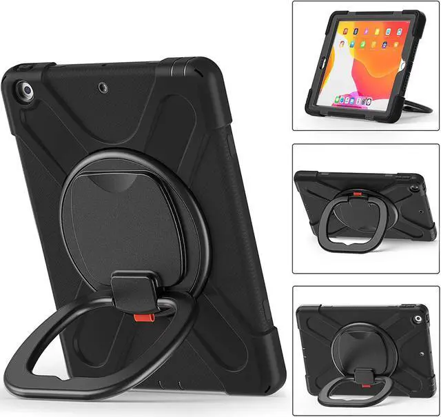 Alt view image 6 of 7 - iPad 10.2 7th 8th Gen Case, Heavy Duty Protection Cover with Handle Stand Carrying Shoulder Strap Sling for Apple iPad 10.2" (Black / Black)