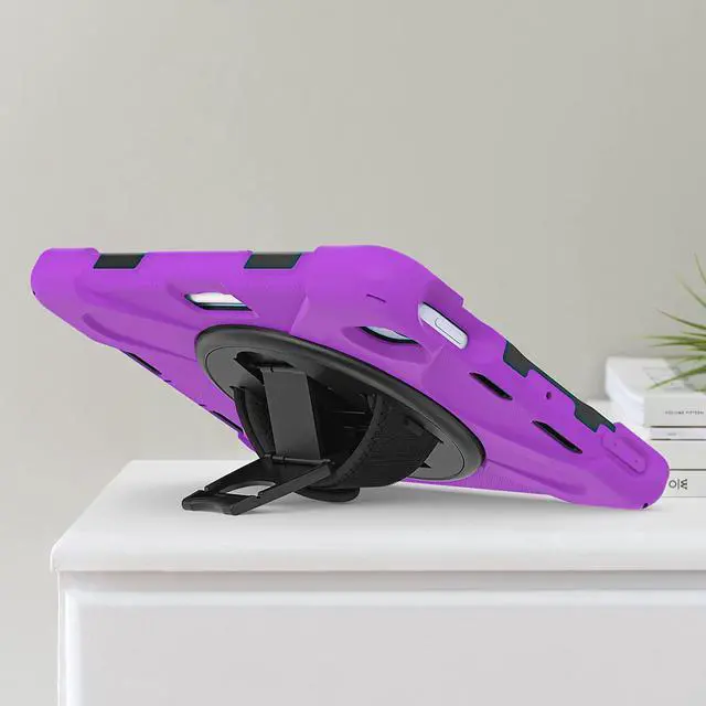 Alt view image 2 of 7 - iPad Mini 6 Case, Heavy Duty Shockproof Protection, Kickstand, Hand Strap, Pencil Holder Loop, Carry Shoulder Sling for Apple iPad Mini 6 (2021) (Purple)
