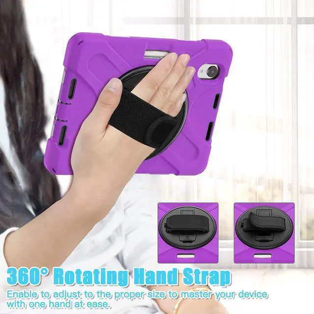 Alt view image 6 of 7 - iPad Mini 6 Case, Heavy Duty Shockproof Protection, Kickstand, Hand Strap, Pencil Holder Loop, Carry Shoulder Sling for Apple iPad Mini 6 (2021) (Purple)