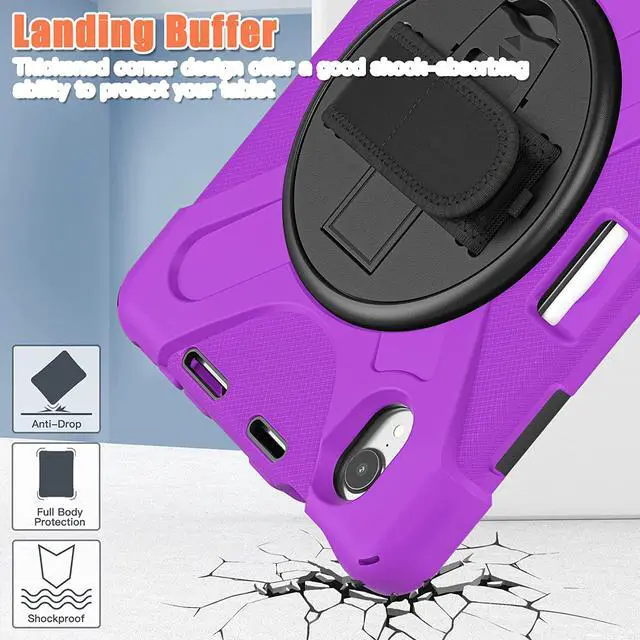 Alt view image 5 of 7 - iPad Mini 6 Case, Heavy Duty Shockproof Protection, Kickstand, Hand Strap, Pencil Holder Loop, Carry Shoulder Sling for Apple iPad Mini 6 (2021) (Purple)