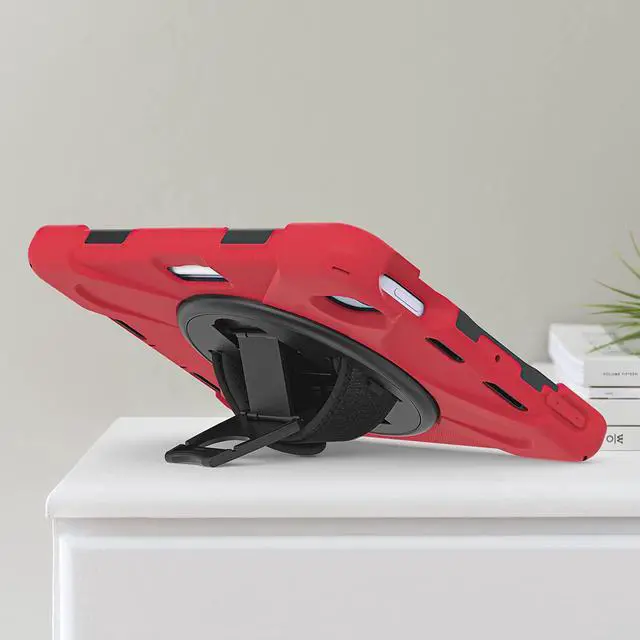 Alt view image 2 of 7 - iPad Mini 6 Case, Heavy Duty Shockproof Protection, Kickstand, Hand Strap, Pencil Holder Loop, Carry Shoulder Sling for Apple iPad Mini 6 (2021) (Red)