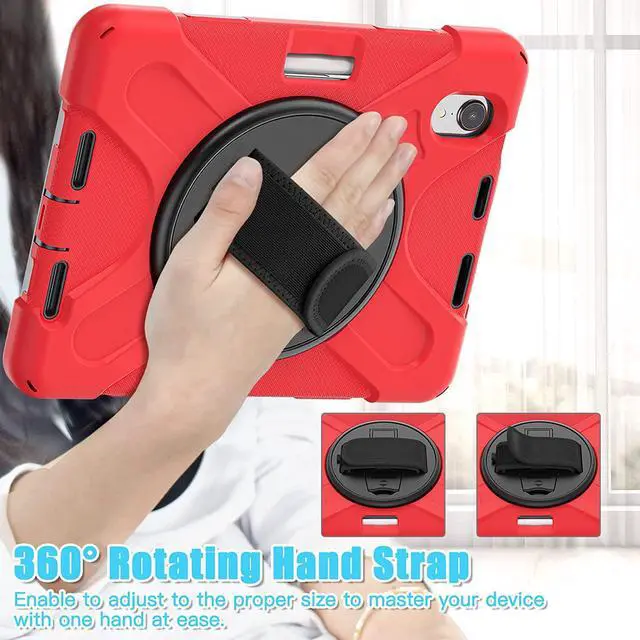 Alt view image 5 of 7 - iPad Mini 6 Case, Heavy Duty Shockproof Protection, Kickstand, Hand Strap, Pencil Holder Loop, Carry Shoulder Sling for Apple iPad Mini 6 (2021) (Red)