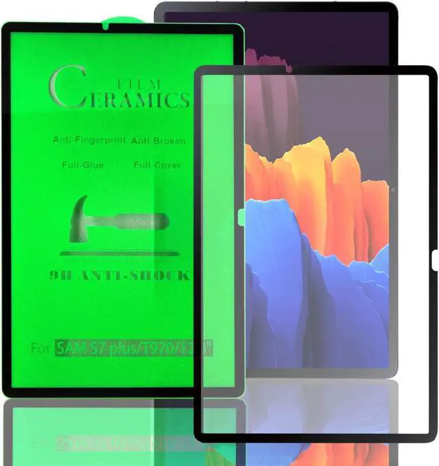 Alt view image 3 of 3 - Shockproof Case Full-Body Heavy Duty Cover Stand with Shatterproof Ceramic Screen Protector for Samsung Galaxy Tab S7 Plus 12.4 2020 SM-T970 (Green)