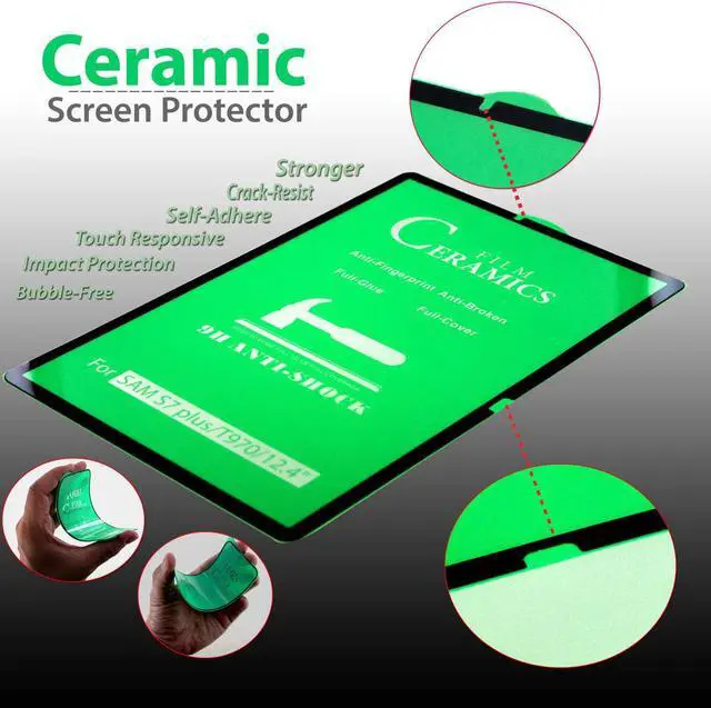 Alt view image 2 of 3 - Shockproof Case Full-Body Heavy Duty Cover Stand with Shatterproof Ceramic Screen Protector for Samsung Galaxy Tab S7 Plus 12.4 2020 SM-T970 (Green)