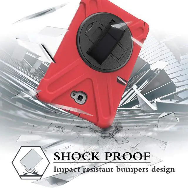Alt view image 5 of 7 - Galaxy Tab A 10.1 Inch Case by Heavy Duty Shield Rotating Palmstrap Kickstand Shoulder Strap Tempered Glass Screen Protector for Samsung Galaxy Tab A 10.1 P580 SM-P580 (Red)