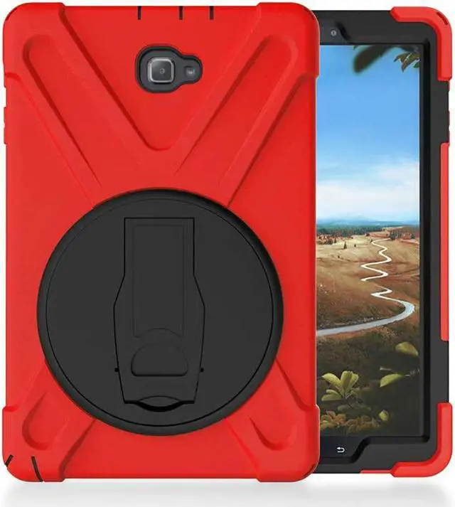Alt view image 2 of 7 - Galaxy Tab A 10.1 Inch Case by Heavy Duty Shield Rotating Palmstrap Kickstand Shoulder Strap Tempered Glass Screen Protector for Samsung Galaxy Tab A 10.1 P580 SM-P580 (Red)