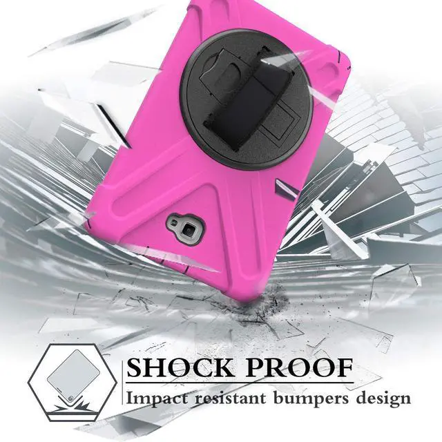Alt view image 5 of 7 - Galaxy Tab A 10.1 Inch Case by Heavy Duty Shield Rotating Palmstrap Kickstand Shoulder Strap Tempered Glass Screen Protector for Samsung Galaxy Tab A 10.1 P580 SM-P580 (Hot Pink)