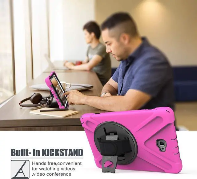 Alt view image 6 of 7 - Galaxy Tab A 10.1 Inch Case by Heavy Duty Shield Rotating Palmstrap Kickstand Shoulder Strap Tempered Glass Screen Protector for Samsung Galaxy Tab A 10.1 P580 SM-P580 (Hot Pink)