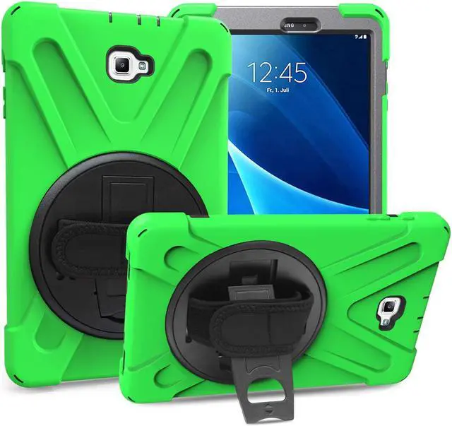 Main image of Galaxy Tab A 10.1 Inch Case by Heavy Duty Shield Rotating Palmstrap Kickstand Shoulder Strap Tempered Glass Screen Protector for Samsung Galaxy Tab A 10.1 P580 SM-P580 (Green)