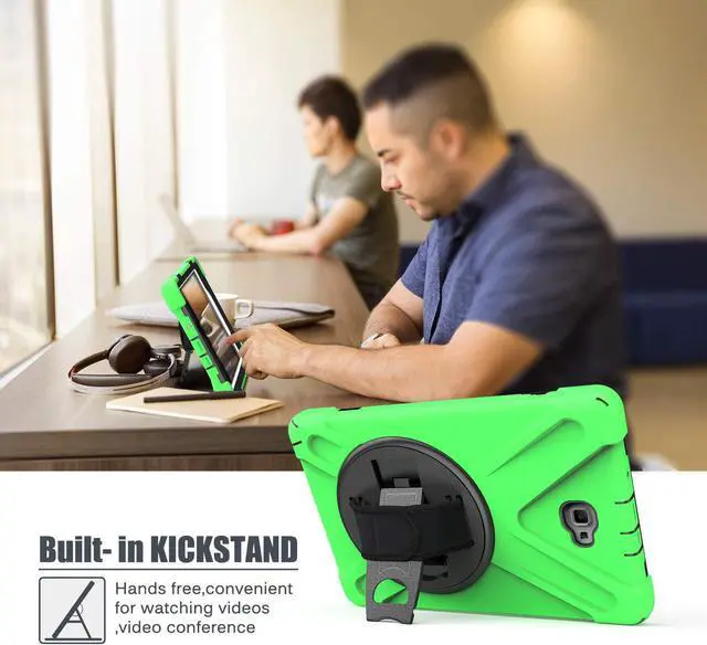 Alt view image 6 of 7 - Galaxy Tab A 10.1 Inch Case by Heavy Duty Shield Rotating Palmstrap Kickstand Shoulder Strap Tempered Glass Screen Protector for Samsung Galaxy Tab A 10.1 P580 SM-P580 (Green)