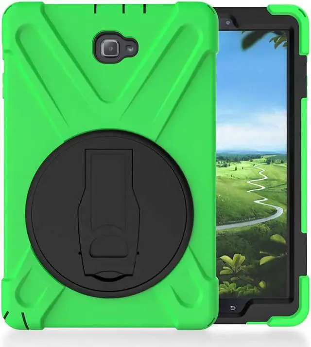 Alt view image 2 of 7 - Galaxy Tab A 10.1 Inch Case by Heavy Duty Shield Rotating Palmstrap Kickstand Shoulder Strap Tempered Glass Screen Protector for Samsung Galaxy Tab A 10.1 P580 SM-P580 (Green)