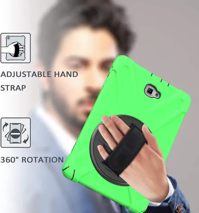 Alt view image 5 of 7 - Galaxy Tab A 10.1 Inch Case by Heavy Duty Shield Rotating Palmstrap Kickstand Shoulder Strap Tempered Glass Screen Protector for Samsung Galaxy Tab A 10.1 P580 SM-P580 (Green)