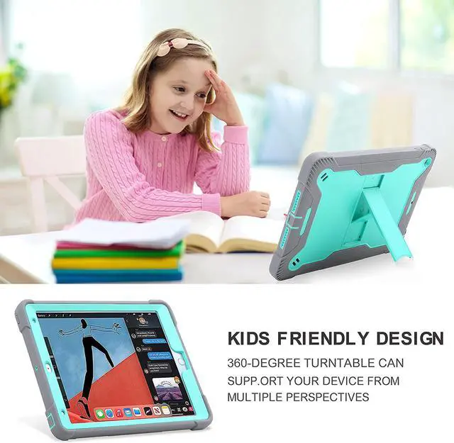 Alt view image 7 of 7 - iPad 10.2 9th Gen Case, Shockproof Rugged Heavy Duty Protection Cover Kickstand Case for Apple iPad 10.2" 9th Generation 2021 (Guardian Teal/Grey)