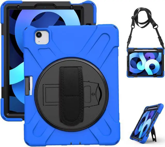 Alt view image 5 of 7 - iPad Air 10.9 Pro 11 1st 2nd Gen Case Cover, Heavy Duty Shield Hand/Palm Grip Strap Shoulder Strap Sling for Apple ipad Air 4 Pro 11 2018/2020 [Shield Dark Blue]