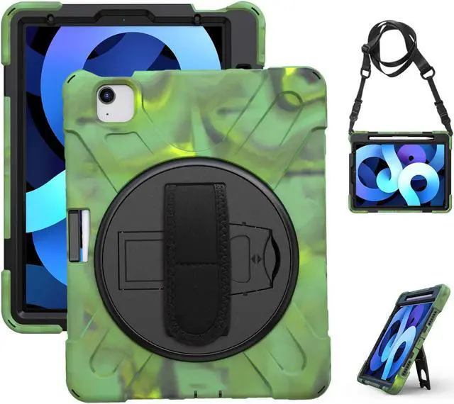 Alt view image 5 of 7 - iPad Air 10.9 Pro 11 1st 2nd Gen Case Cover, Heavy Duty Shield Hand/Palm Grip Strap Shoulder Strap Sling for Apple ipad Air 4 Pro 11 2018/2020 [Shield Camouflage]