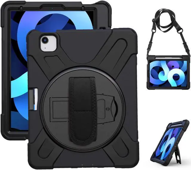 Alt view image 5 of 7 - iPad Air 10.9 Pro 11 1st 2nd Gen Case Cover, Heavy Duty Shield Hand/Palm Grip Strap Shoulder Strap Sling for Apple ipad Air 4 Pro 11 2018/2020 [Shield Black]