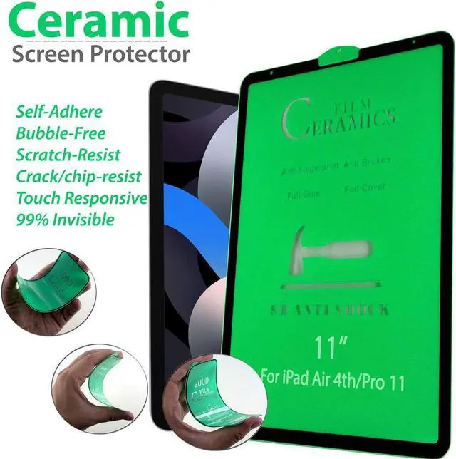 Alt view image 3 of 3 - Shockproof Case Full-Body Heavy Duty Cover Stand with Shatterproof Ceramic Screen Protector for Apple iPad Pro 11 2020 (Green)